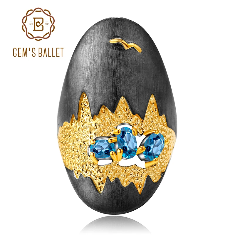 GEM'S BALLET, натуральный Швейцарский Голубой Топаз, драгоценные камни, кольцо на палец, 925 пробы, серебро, ручная работа, пещера, сокровище, кольца для женщин, бижутерия