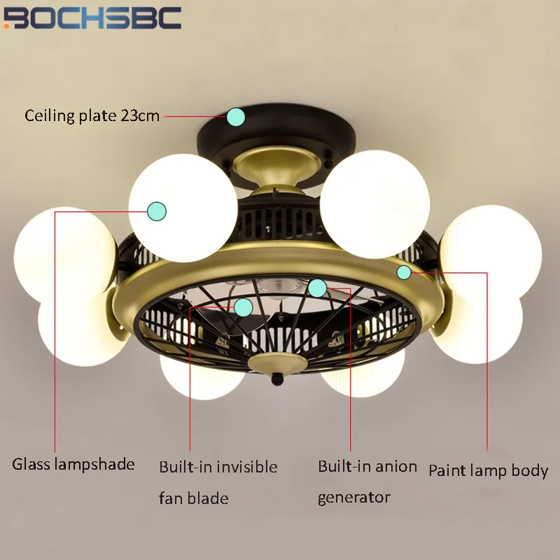 BOCHSBC светодиодный скандинавский анион Потолочная люстра с вентилятором 220 В черные домашние декоративные лампы 8 головок столовая гостиная ночник с подставкой