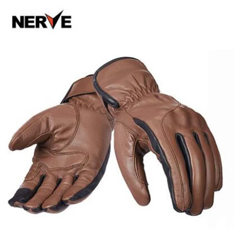 

NERVE men Bult-in CE Protective Motorcycle gloves Waterproof Windproof Retro Leather glove Touch Screen Moto Racing Riding glov