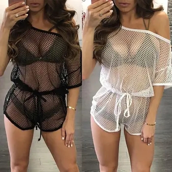 

Summer Mesh Cover-Ups Women Swimwear Bathing Suit One Piece Dress Crochet Bikini Cover Up Beach Dress