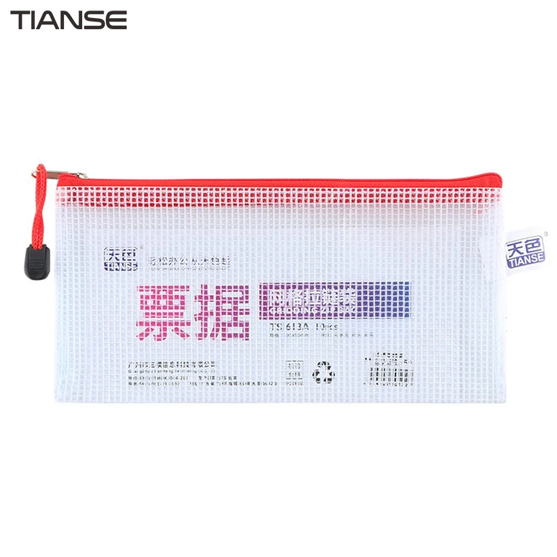 TIANSE 10 шт./упак. утолщенные полупрозрачные сетки дизайн на молнии сумка для файлов водонепроницаемый прочный чековый пакет для документов TS613A