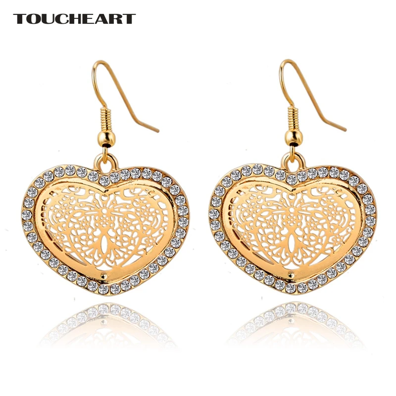 

TOUCHEART Wedding Crystal Flower Piercing Earrings With Stones For Women Silver Heart Pendant Earrings Fashion Jewelry