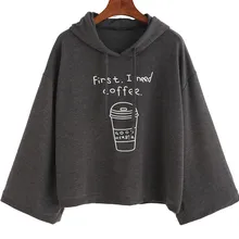 Осень г. Для женщин с длинным рукавом серый Письмо печати с капюшоном пуловеры для девочек свободные балахон письмо yoga свитер