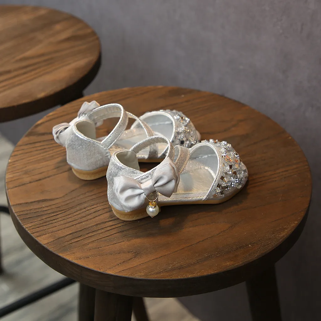 Детская обувь для маленьких девочек с бантом и блестками; обувь для принцессы сандалии; новые сандалии для маленьких девочек; сандалии для малышей