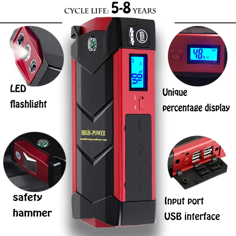 

HAMBAR 68000mWh Car Battery Jump Starter Smart Emergency Starting Device 600A Peak Power Bank Car Charger Car Booster EU Plug