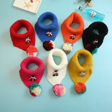 Детские шарфы осень-зима вязаный шарф для девочек, для мальчиков с рисунком медведя с маленькими пушистыми помпончиками для шарф-хомут для детей новые модные шейные шарфы Лидер продаж