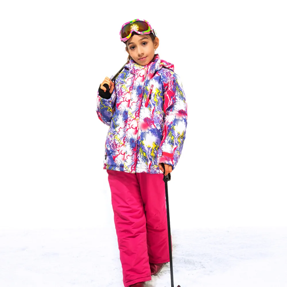 2017 Winter Warm Girl Ski Jacket+Pants Girls Skiing Set Outdoor