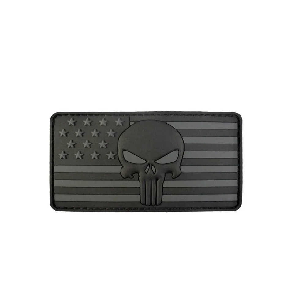American flag patch police law enforcement Punisher skull 3D PVC Morale
