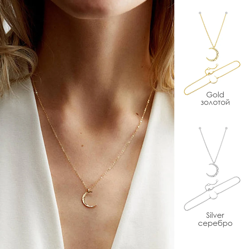 e-Manco 925 Sterling Silver Pendants Necklaces with Bracelet Two Color Statement Moon Bracelets Necklaces Jewelry Set For Women