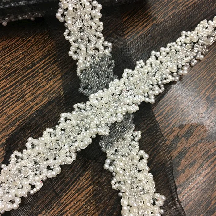3cm width Pearl Beaded Lace Trim Vintage Mesh Fabric Paillette Lace