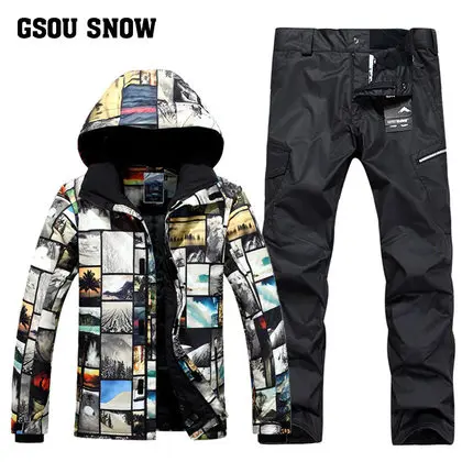 GSOU SNOW Brand лыжный костюм Для мужчин лыжная куртка брюки зима Mountain Лыжный Спорт костюм Водонепроницаемый сноуборд устанавливает мужской - Цвет: color1