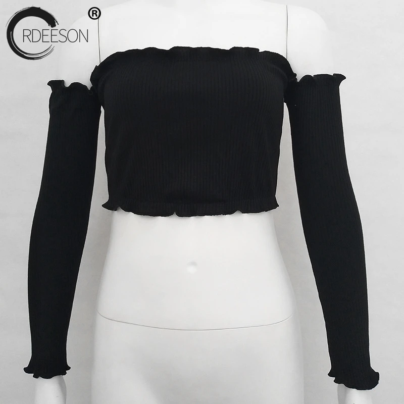 ORDEESON Long Sleeve T shirt 2017 Sexy Off Shoulder Party