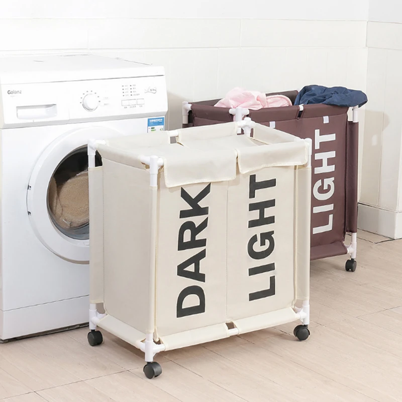 

Laundry Basket Detachable Dirty Cloth Hamper Waterproof Home Clothes Storage Basket with Lid 2 Grid