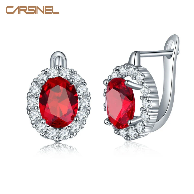 

CARSINEL Newest Women Hoop Earrings Silver color Inlay AAA Colorful Cubic Zircon Round Engagement Earrings for Women ER0273