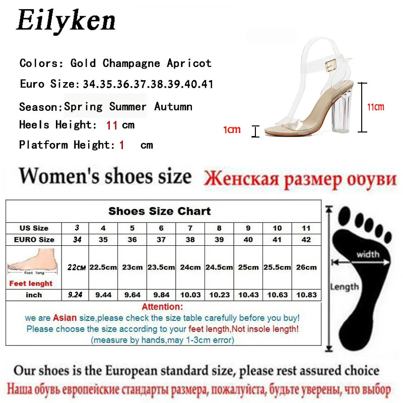 Eilyken/2021 г. Размер 35 42 ПВХ прозрачные Босоножки с открытым носком на высоком