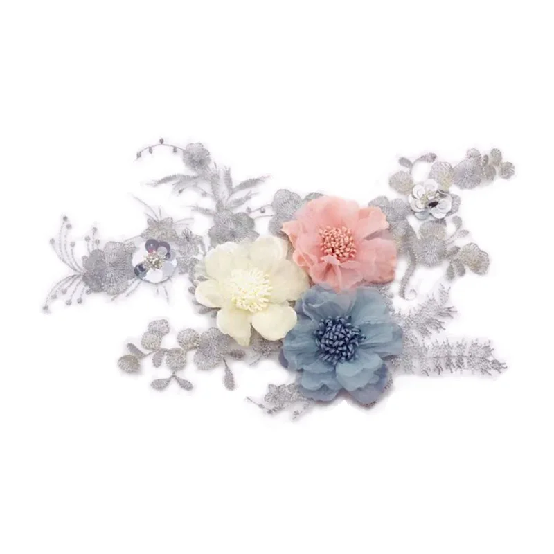 1Pcs 31*25CM Handmade Embroidered Flower Lace Applique 3D Net Yarn Patches For Wedding Accessories | Дом и сад