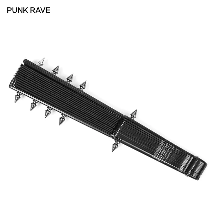 

PUNK RAVE Punk Visual Kei Black Solid Fabric Rivet Unisex Hand Fan Goth Performance Accessories Cosplay