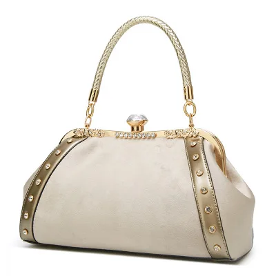 

Women's Fashion Handbags Diamond Buckle Metal Handles Rivet Decoration Shoulder Bags Bussiness Totes