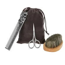 Мини-размер цинковый сплав дерева для бороды, из нержавеющей стали, Щетки Расчески бритвенный набор моделирования для очистки набор для ухода за зубами с 1 Очищающую салфетку, сумка для путешествий