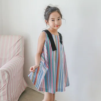 

rainbow vest dress for 6 - 14 yrs Big girls colorful dresses 2019 summer striped chiffon holiday beach dress kids party frocks