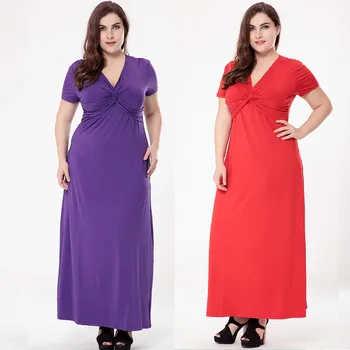 

L~6XL Plus Size NEW Summer Women European Sexy Deep V Draped Female Ladies Large Long Party Silk Red Blue Loose Dress Vestidos