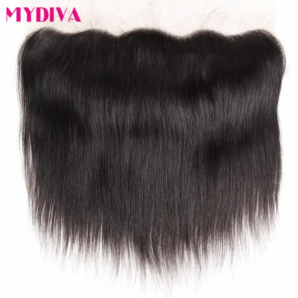 

Mydiva Pre-plucked Lace Frontal Closure With Baby Hair One Bundle Brazilian Straight Human Hair closures 8-18inch Remy