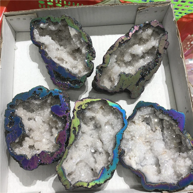 

5 pcs rainbowl Coated quartz aura quartz cluster geode Titanium aura quartz rainbow aura geode specimen very beautiful
