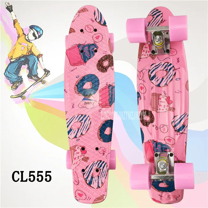 Цветной Графический Печатный 22 дюймов скейтборд-крейсер мини-пластиковый скейт доска Ретро Лонгборд Открытый Взрослый/детский скутер - Цвет: CL555