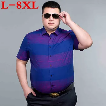 

plus size 8XL 7XL Men Shirts Brand Turn-down Collar Slim Fit Men Chemise Homme Casual Summer Business Shirt Mens Short Sleeve