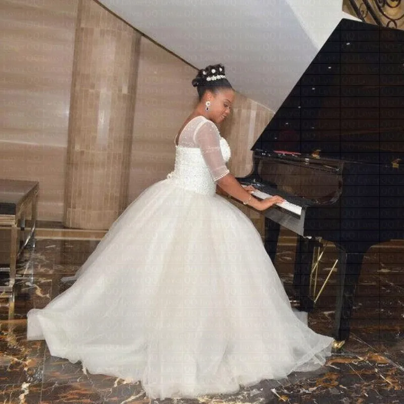 Африканская половина с длинным рукавом бальное платье свадебное платье Элегантное свадебное платье расшитое бисером Vestido De Novia