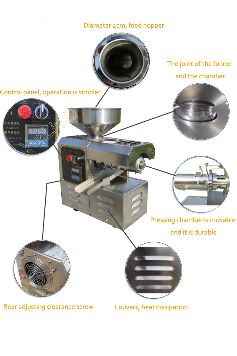 Электрический пресс для масла машина экстрактор арахиса/кунжута нержавеющая сталь винтового типа масла экспеллер SG30-1