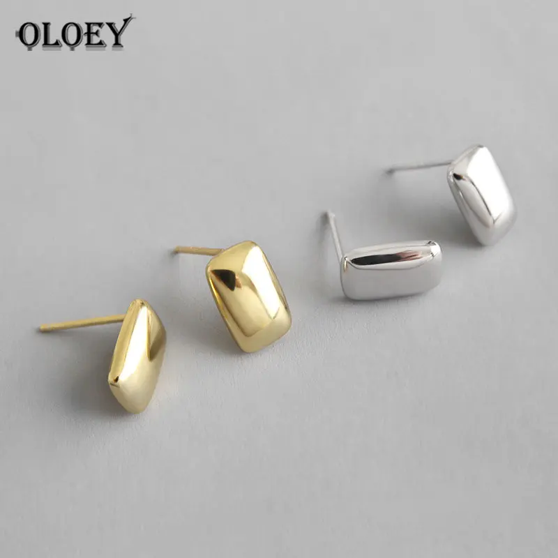 

OLOEY 100% Solid 925 Sterling Silver Small Earring Punk INS Simple Geometric Square Stud Earrings for Women Fine Jewelry YME492