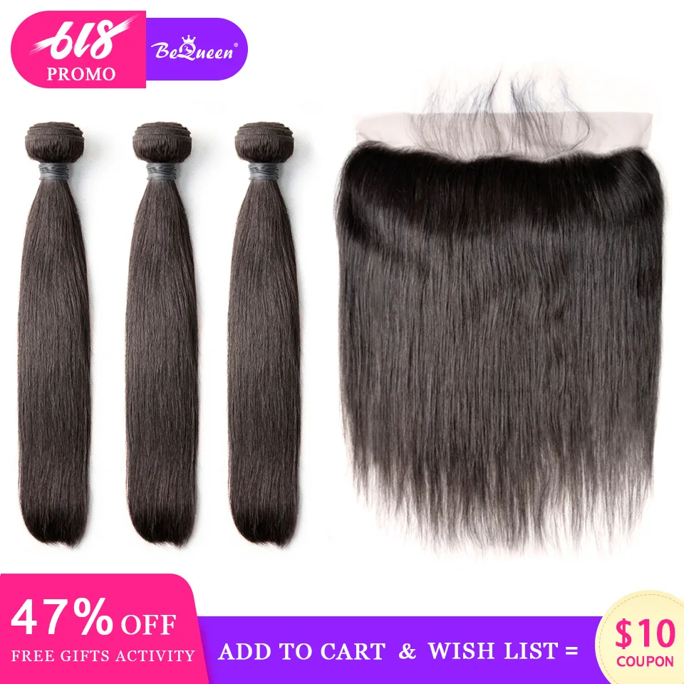 

BeQueen Brazilian Hair Weave 3 Bundle With Frontal Straight Wave Human Hair Bundles With Frontal Raw Virgin Human Hair Extension