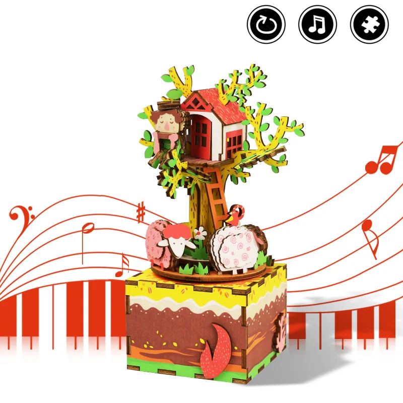 

Robotime DIY Rotatable Music Box 3D Wooden Puzzle Assembly Model Building Kits Musical Toys for Children Birthday Gift AM408