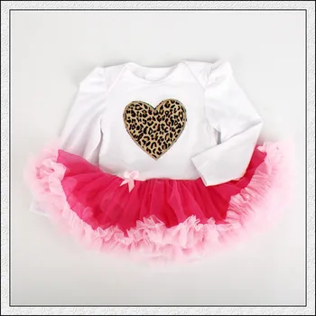 

1PC Pink Tulle Lace Romper Bowtie Leopard Love Baby Girls Long Sleeves Tutu Dress for 0-12months Free Shipping