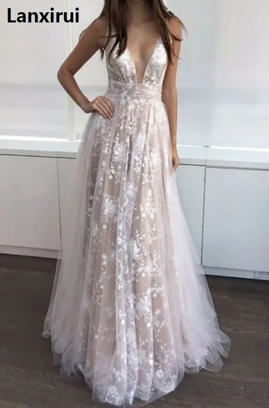 

2018 Elegant Backless Lace Long Dress Women Evening Summer Dress Party Sexy V -Neck Spaghetti Strap Dresses Vestidos