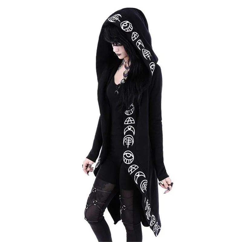 

Hoodies Gothic Casual Cool Chic Black Plus Size Women Sweatshirts Loose Cotton Hooded Plain Print Female Punk Hoodies