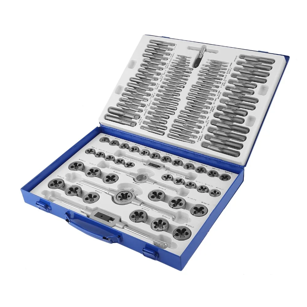 

Screw Thread Drill Kit Professional Alloy Steel Taps Thread Cutter 110 PCS Durable Metric Tap Die Set Hand Tools