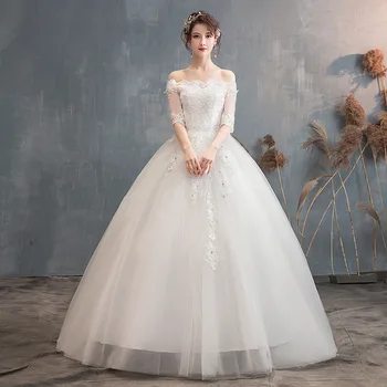 

Vestidos De Noiva White Illusion Lace Applqieus Bridal Dress Elegant Wedding Gowns With Half Sleeve Off Shoulder Ball Gown