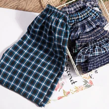 1 шт. мужские хлопковые шорты двойные марлевые повседневные живые брюки пляжные брюки Хлопковая пижама Клетчатая Мужская пижама
