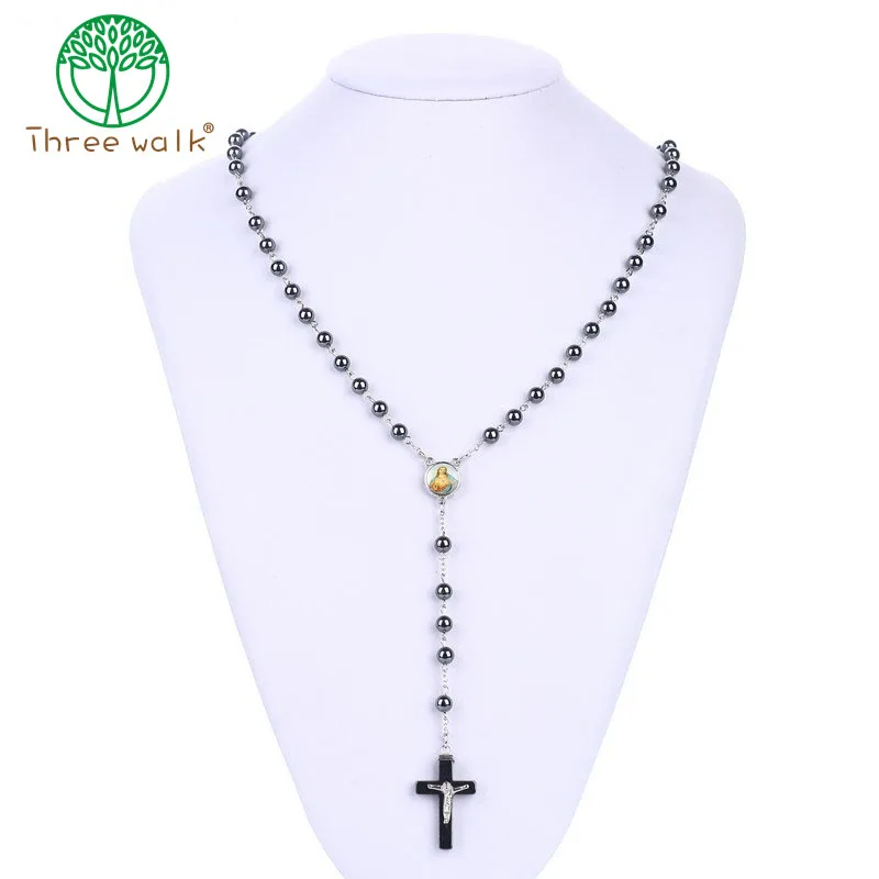 Wholesale price 6mm Glass Bead Holy Rosaries Necklace With Cross