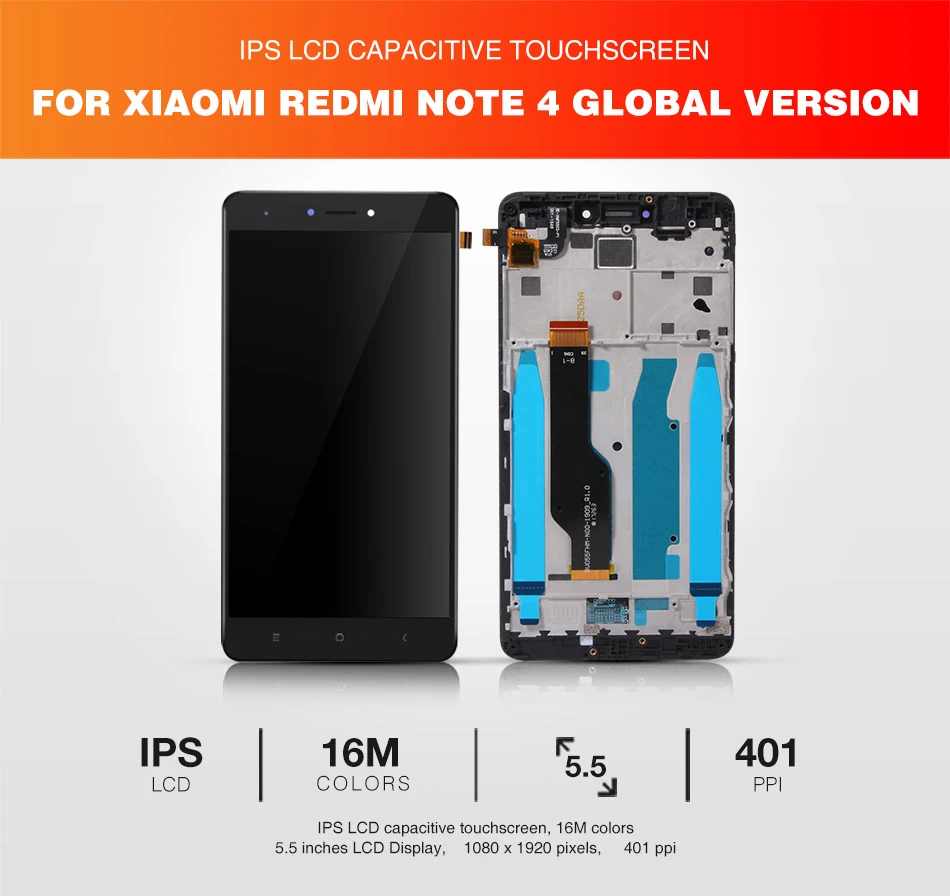 Протестированный для Xiaomi Redmi Note 4, глобальная версия, ЖК-дисплей, дигитайзер, сенсорный экран, рамка в сборе для Redmi Note 4