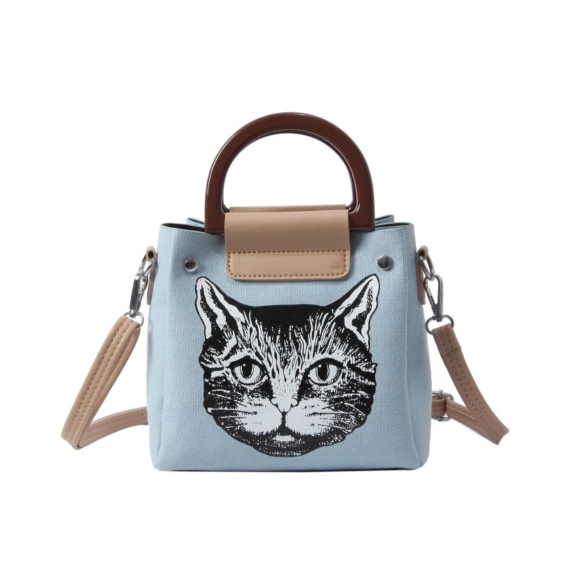 Women Animal Shoulder Bag Cute Cat Handbags Candy Color PU Leather