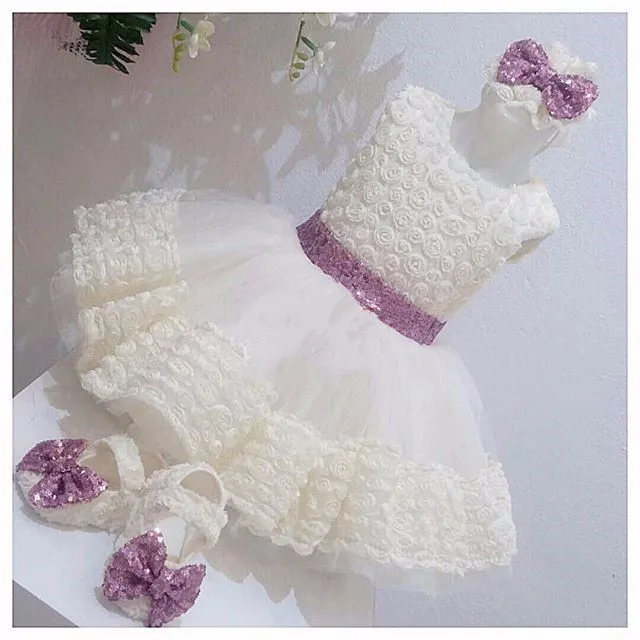Милое кружевное платье с объемным цветком белого цвета и цвета слоновой кости для маленьких девочек 1 год, платье с цветочным узором для дня рождения платье на крестины, размер 6-24 м