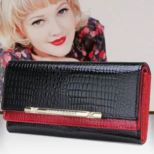 2015 Fashion Genuine Leather Wallet Long Woman Wallet Crocodile Pattern Purse Ladies Fashion Bag Female Clutch Purse Women Brand