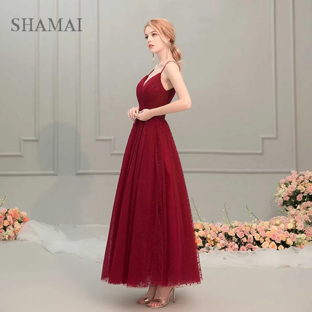 SHAMAI сексуальное ТРАПЕЦИЕВИДНОЕ платье для выпускного вечера 2019 темно-красное платье невесты банкет элегантное высокое качество новый