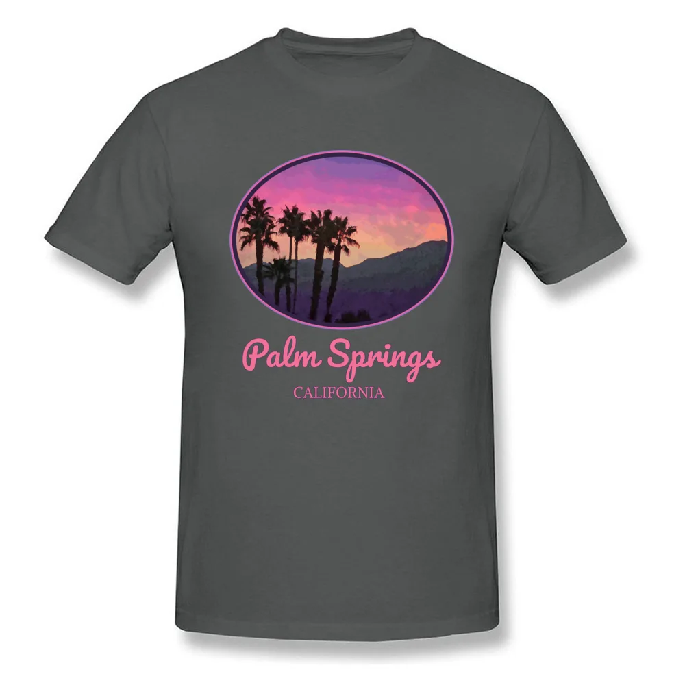 Mens 2018 New Normal Tops T Shirt Crewneck NEW YEAR DAY 100% Cotton Top T-shirts Fashionable Short Sleeve Customized Tee Shirts Palm Springs California. Sunset Mountains Palm Trees Cool Retr carbon