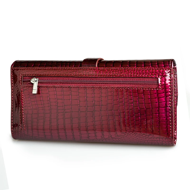 HH Women Long Wallet Genuine Leather Wallets Red Aligator Pattern Cowhide Purse Three Fold Large Capacity Clutch Wallet Luxury HH Women Long Wallet Genuine Leather Wallets Red Aligator Pattern Cowhide Purse Three Fold Large Capacity Clutch Wallet Luxury