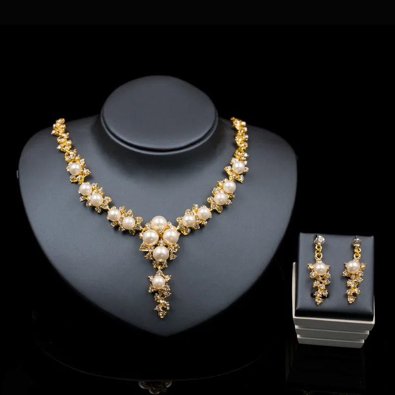 

2019 New Fashion Simulated Pearls Necklaces Collares Earring Jewelry Set Clavicle Sweater Chain Collar Collier For Women