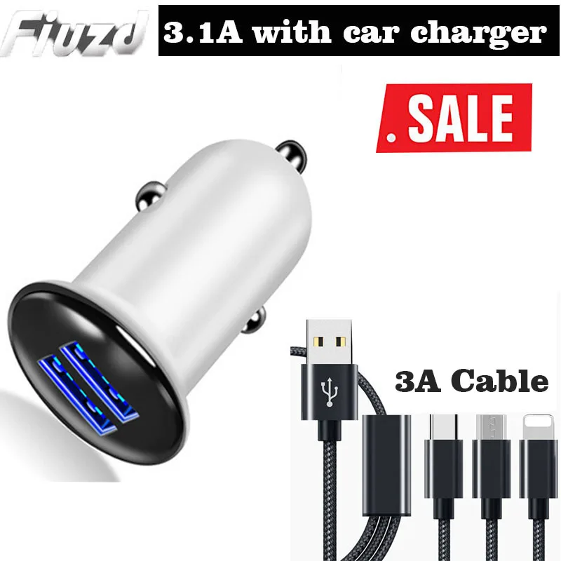 Fiuzd мини двойной зарядное устройство USB для samsung S 10 S10 S9 S8 3.1A 5 V универсальный телефон автомобиль Зарядное устройство для huawei p30 p20 10 9 мобильный - Тип штекера: Car charger plug bk